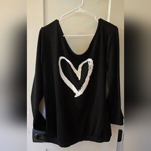 MagicMk Black Top Sweatshirt with White Heart Design Size L